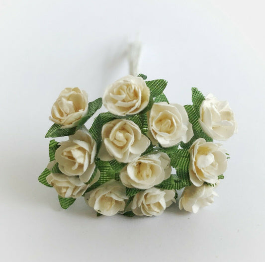Mini Paper Rose Flowers With Wire Bendy Stem Fr Card Making Scrapbook Craft 1cm