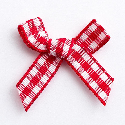 Small Gingham Check Mini Ribbon Bows 3cm Wide Made 6mm Ribbon Pre-Tied School