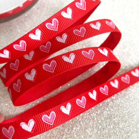 Heart Grosgrain Ribbon Red Pink Graphic Print 1cm Wide Gift Wrap Crafts DIY Love