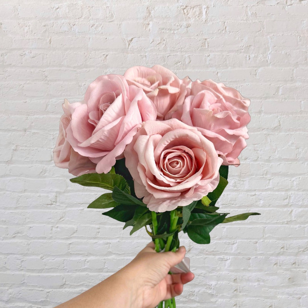 Pale Dusky Pink Single Rose Stem Artificial Flowers DIY Wedding Bouquet Velvet