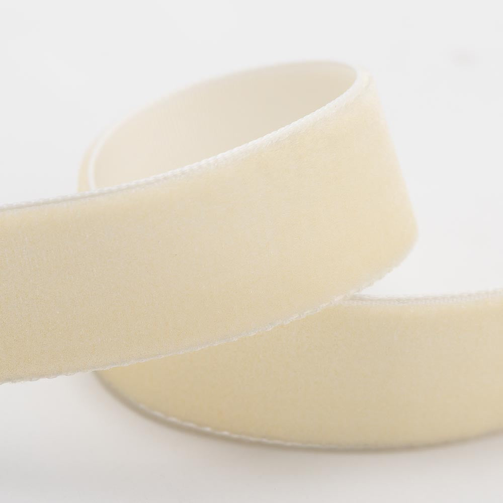 Antique Ivory single-face velvet ribbon in 9mm, 16mm and 25mm widths