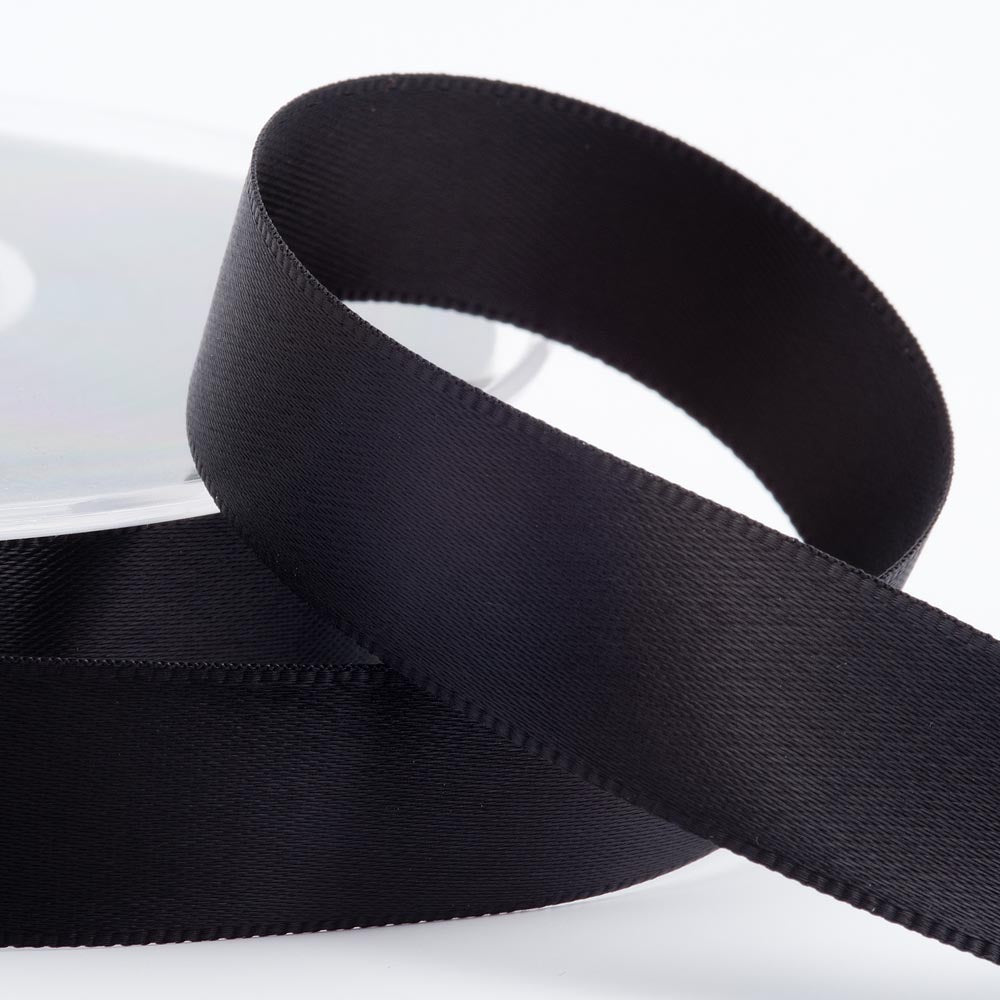 Black double-sided satin ribbon available in widths from 3mm to 50mm