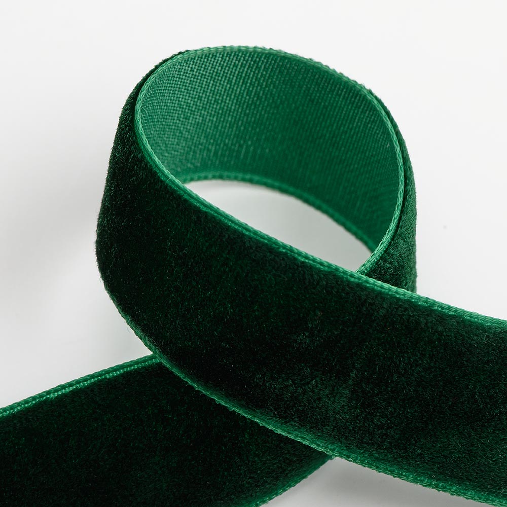 Bottle Green single-face velvet ribbon in 9mm, 16mm and 25mm widths