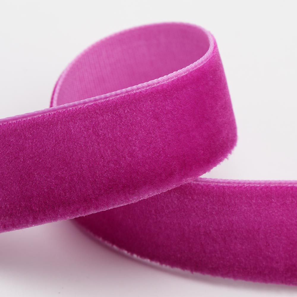 Hot Pink single-face velvet ribbon in 9mm, 16mm and 25mm widths