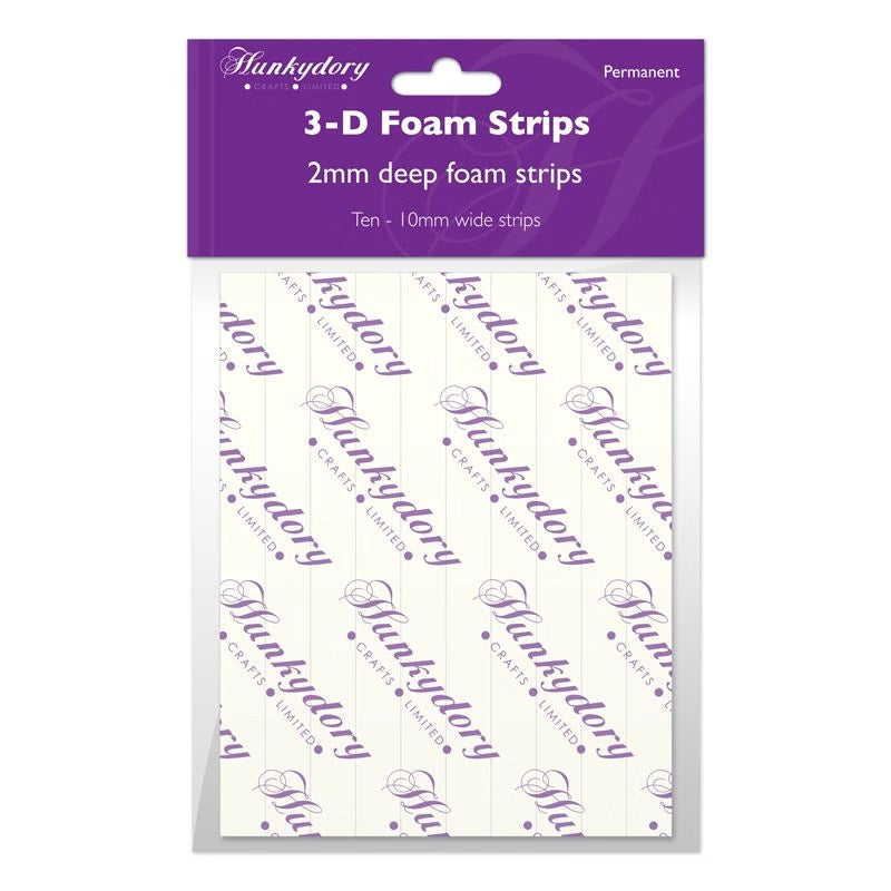 Hunkydory white foam pad strips 10mm x 150mm, 2mm deep