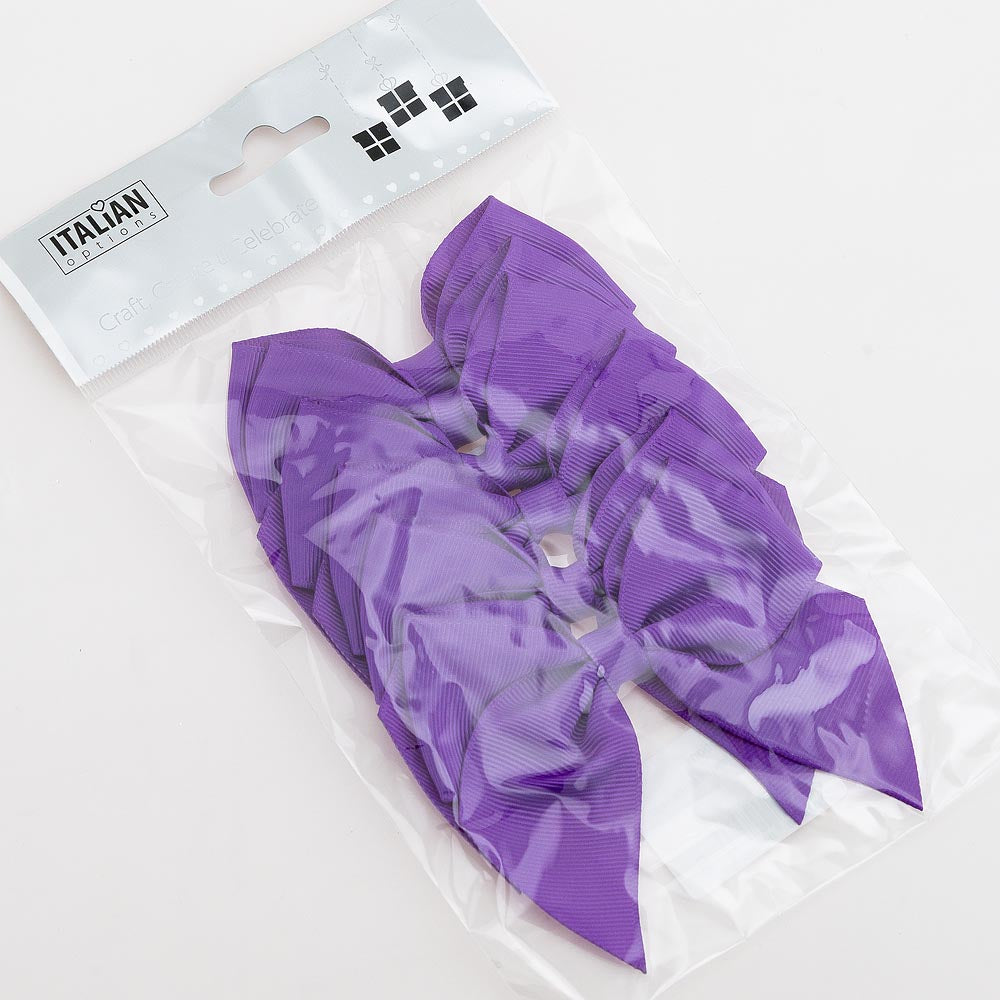 Pack of six purple 10cm self-adhesive grosgrain ribbon bows