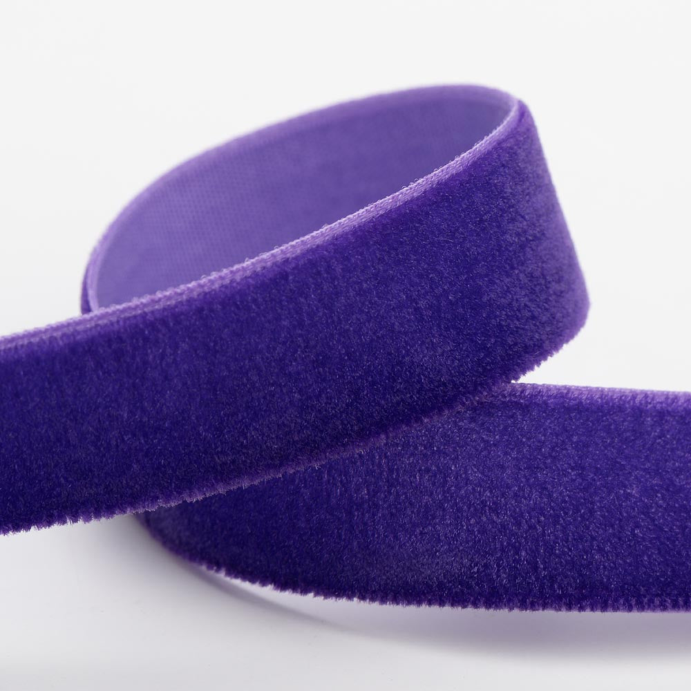 Purple single-face velvet ribbon in 9mm, 16mm and 25mm widths