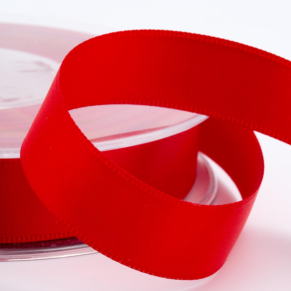 Red double-sided satin ribbon available in widths from 3mm to 50mm