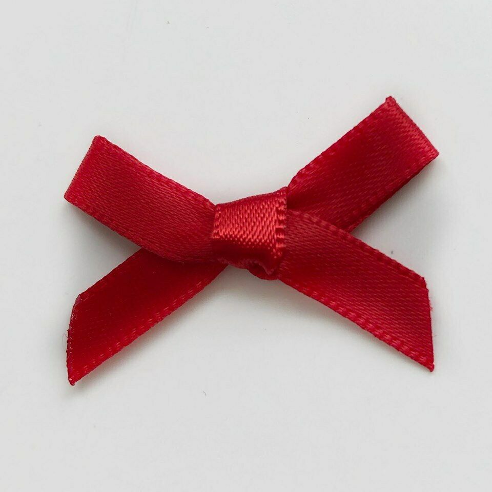 Ruby red 3cm pre tied satin ribbon bow ideal for wedding stationery, favours and card making