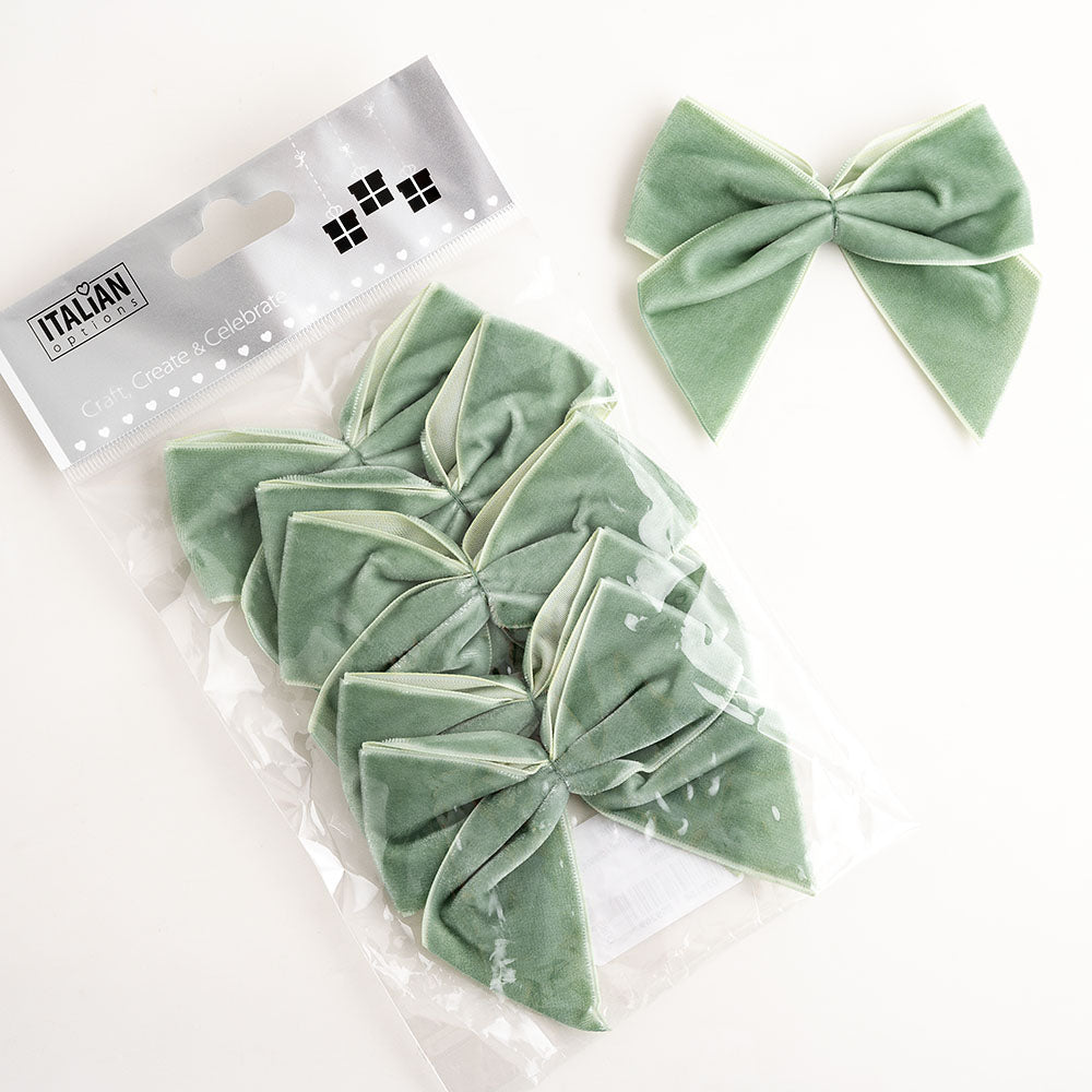 Pack of six sage green 10cm self-adhesive velvet gift bows