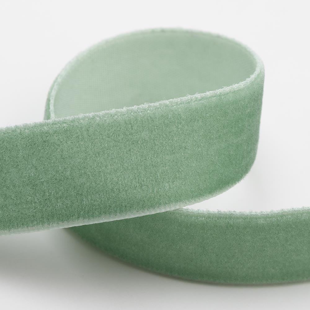 Sage Green single-face velvet ribbon in 9mm, 16mm and 25mm widths