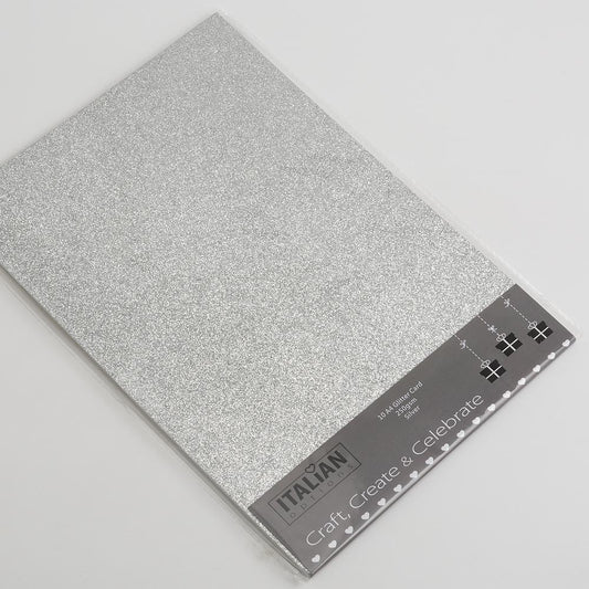 Silver A4 non-shed glitter card sheets for creating handmade wedding invitations and craft projects