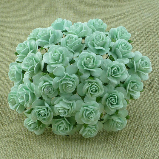 15mm Mulberry Paper Rose Flowers With Wire Stems For Card Making Craft