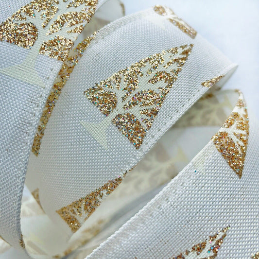 Christmas Tree Ribbon Wired Edge Contemporary Glitter 38mm x 1m Wreath Decor