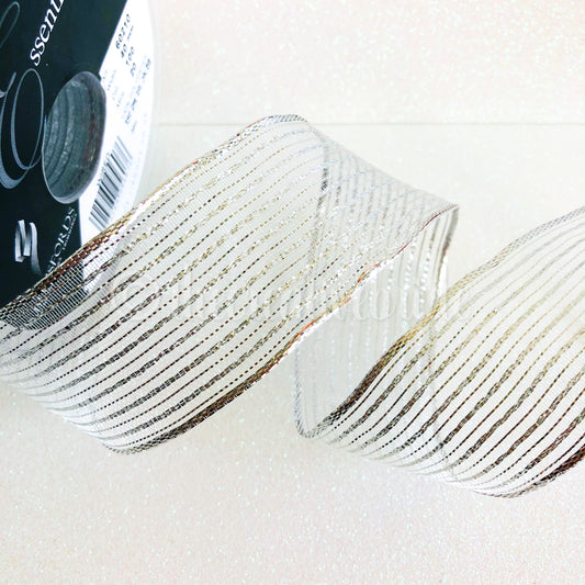 Berisfords Silver Metallic Sparkly Wired Ribbon 1M Cut Piece