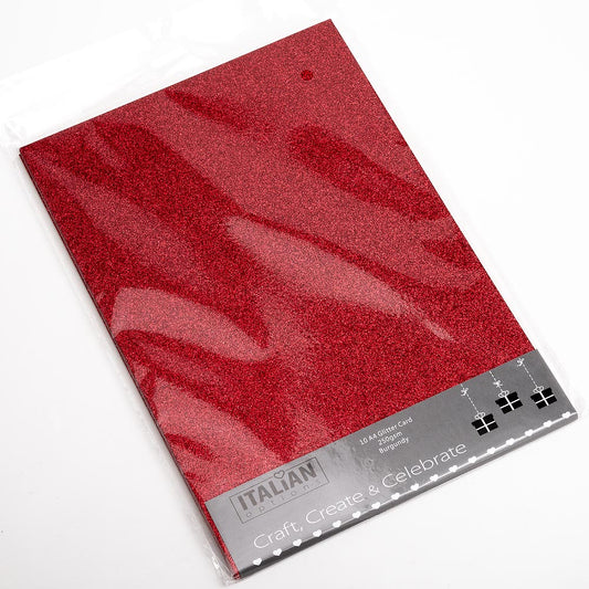 10 sheets of burgundy red glitter card for handmade christmas cards, wedding invitations and gift tags