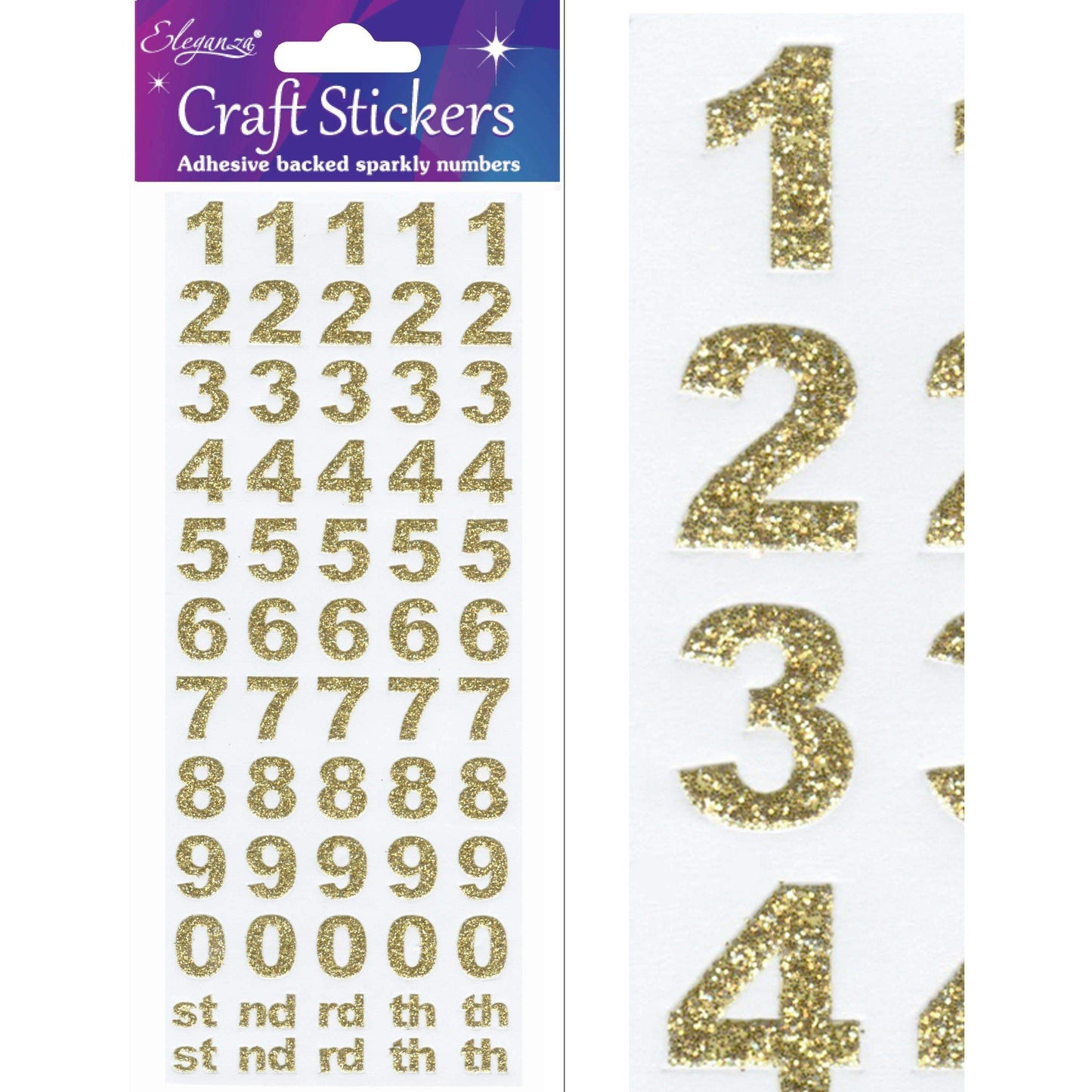 Eleganza Self Adhesive Glitter Number Stickers Embellishments - Bold Gold-The Creative Bride