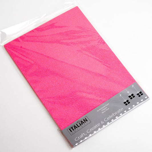 neon pink A4 non-shed glitter card sheets for creating handmade wedding invitations and craft projects