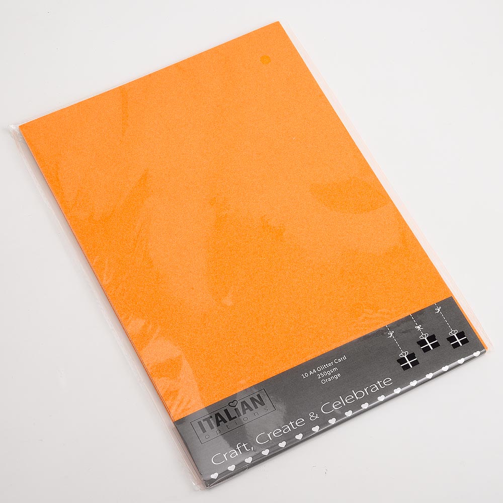 Orange A4 non-shed glitter card sheets for creating handmade wedding invitations and craft projects
