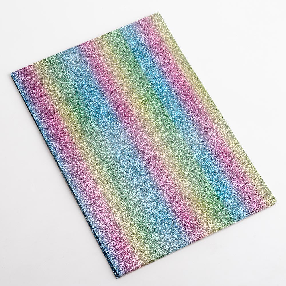 Rainbow Multicoloured A4 non-shed glitter card sheets for creating handmade wedding invitations and craft projects
