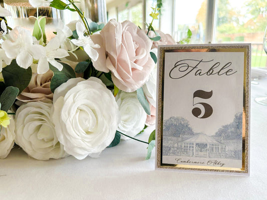 Wedding Stationery Cheshire Venue Table numbers at Combermere Abbey wedding