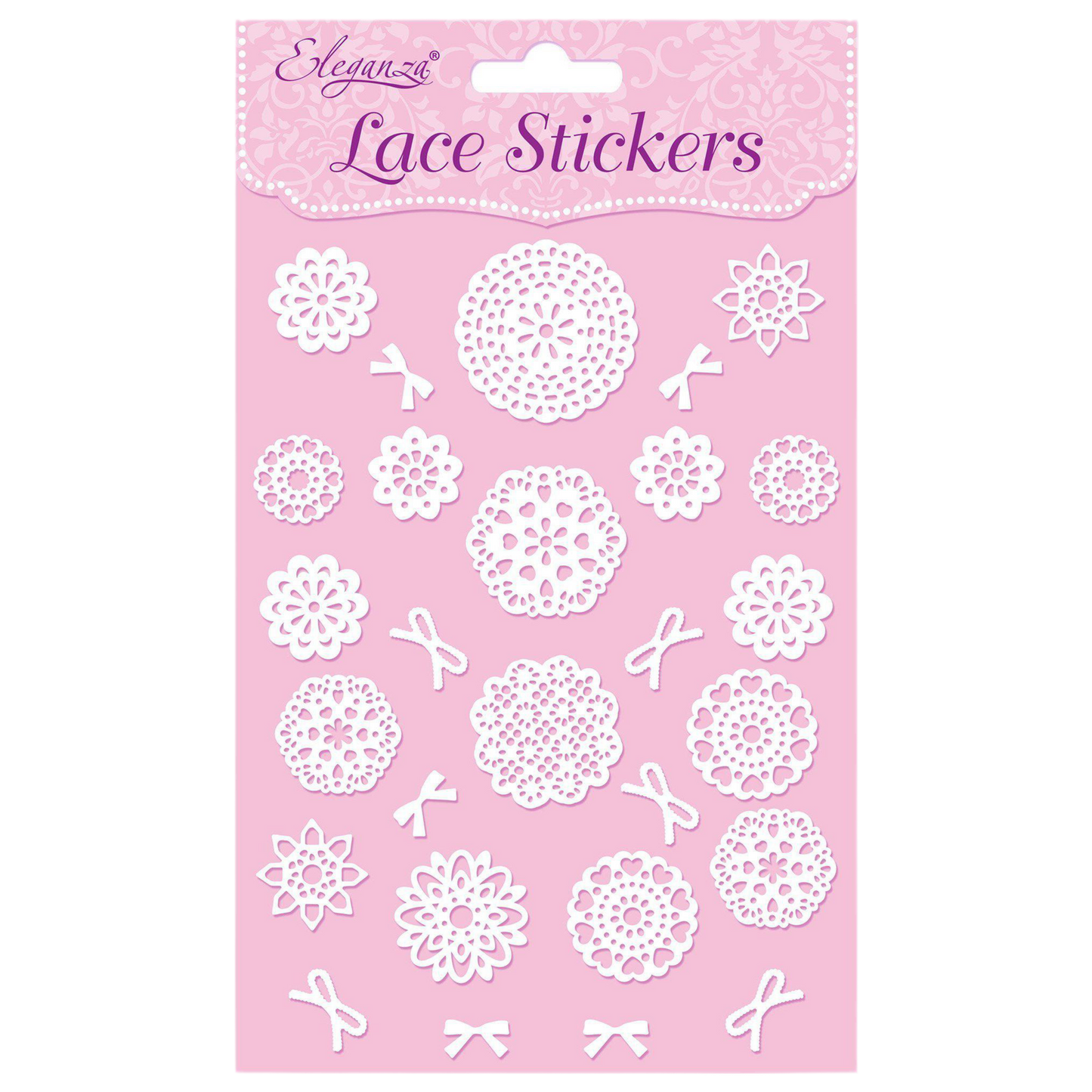 White lace effect doilie and bow stickers for card making and scrapbooking crafts