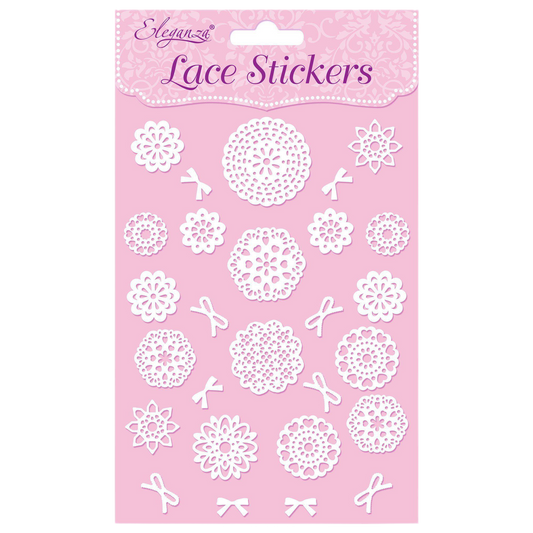 White lace effect doilie and bow stickers for card making and scrapbooking crafts