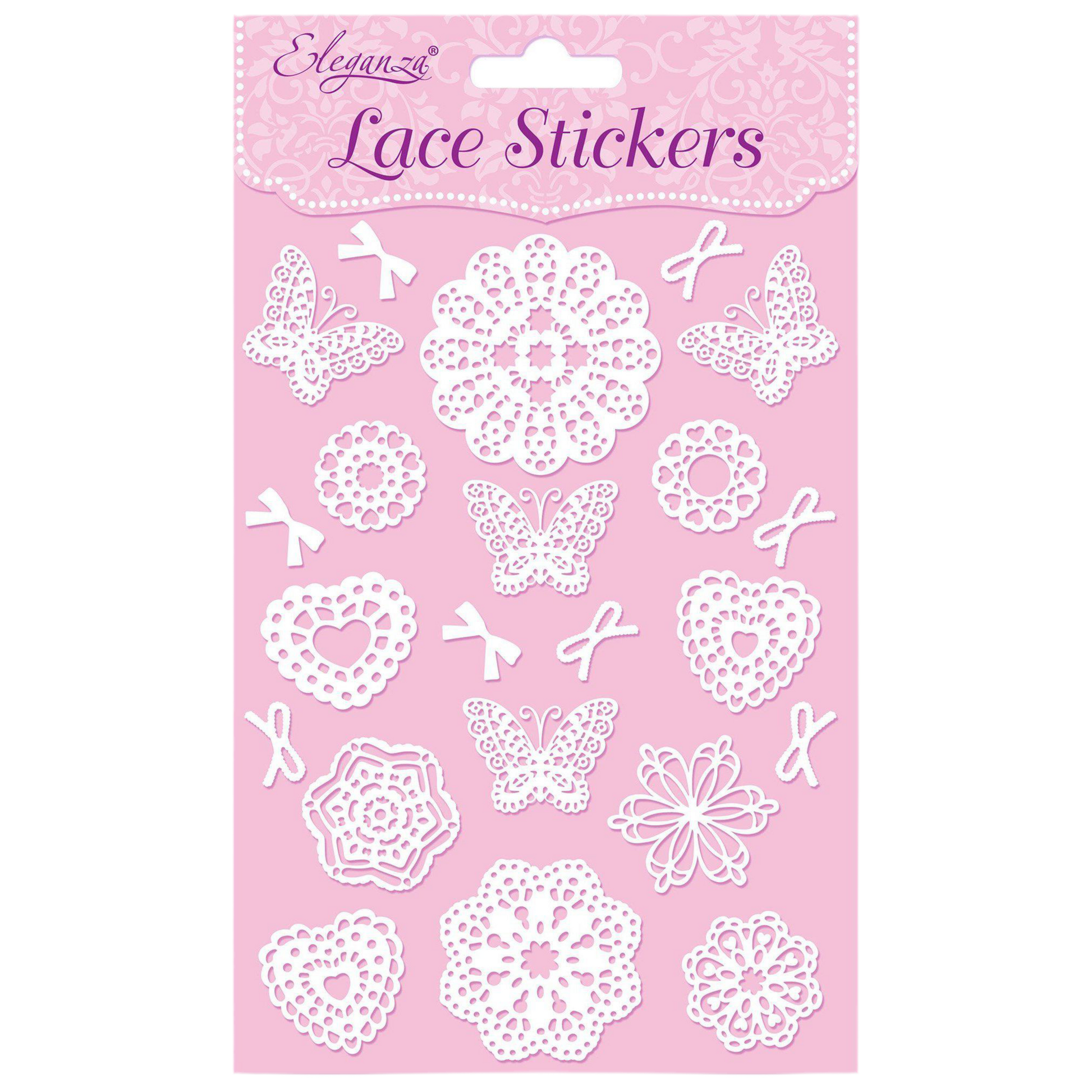 Lace effect white stickers including butterflies, bows and doilies for card making and scrapbooking crafts