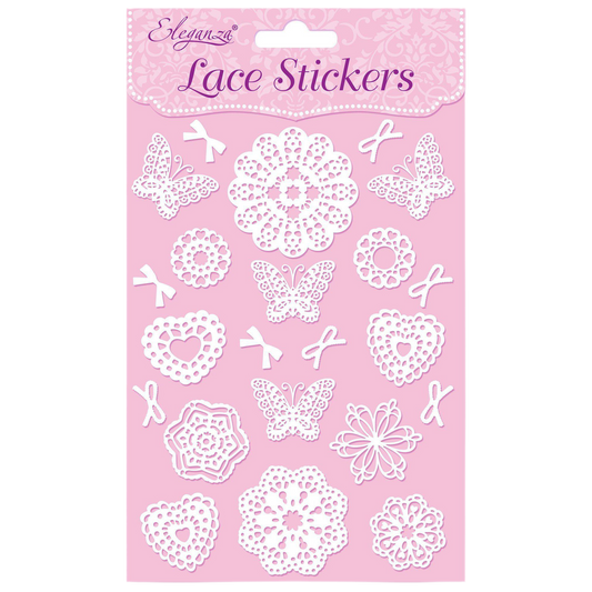 Lace effect white stickers including butterflies, bows and doilies for card making and scrapbooking crafts
