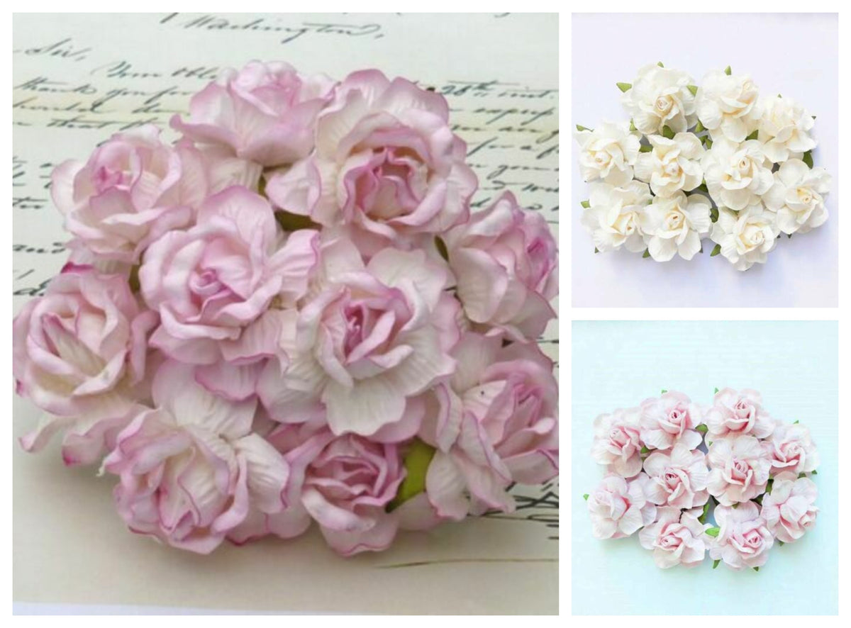 Large 40mm mulberry paper wild rose flowers in available colours with flexible wire stems