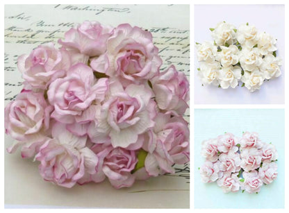 Large 40mm mulberry paper wild rose flowers in available colours with flexible wire stems