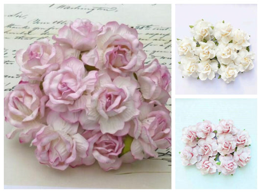 Large 40mm mulberry paper wild rose flowers in available colours with flexible wire stems