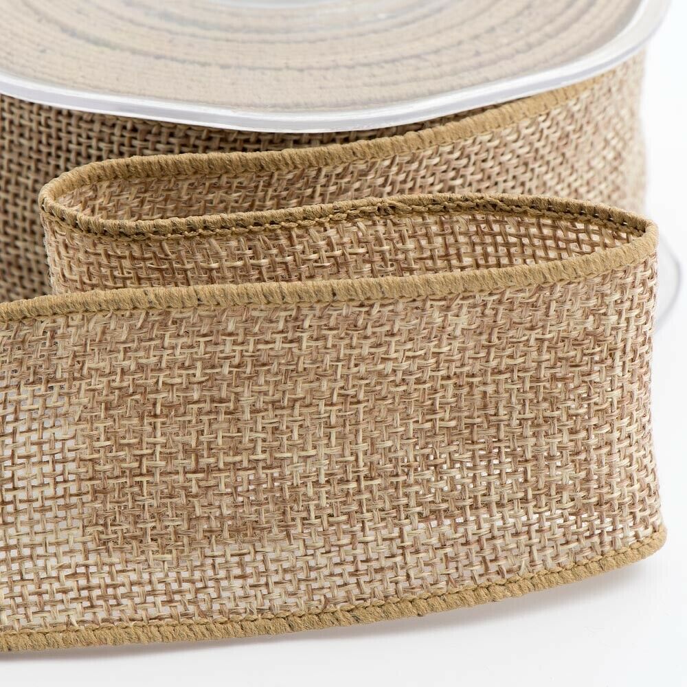 Wired Hessian Easter Ribbon 38mm Wide 1M Length or 10m Full Roll Rustic Bow