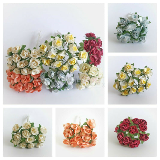 Mini Paper Rose Flowers With Wire Bendy Stem Fr Card Making Scrapbook Craft 1cm