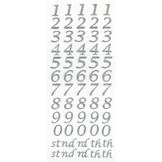 Small Glitter Number Sticker Sheet For Card Making Craft Italic Font 15mm High