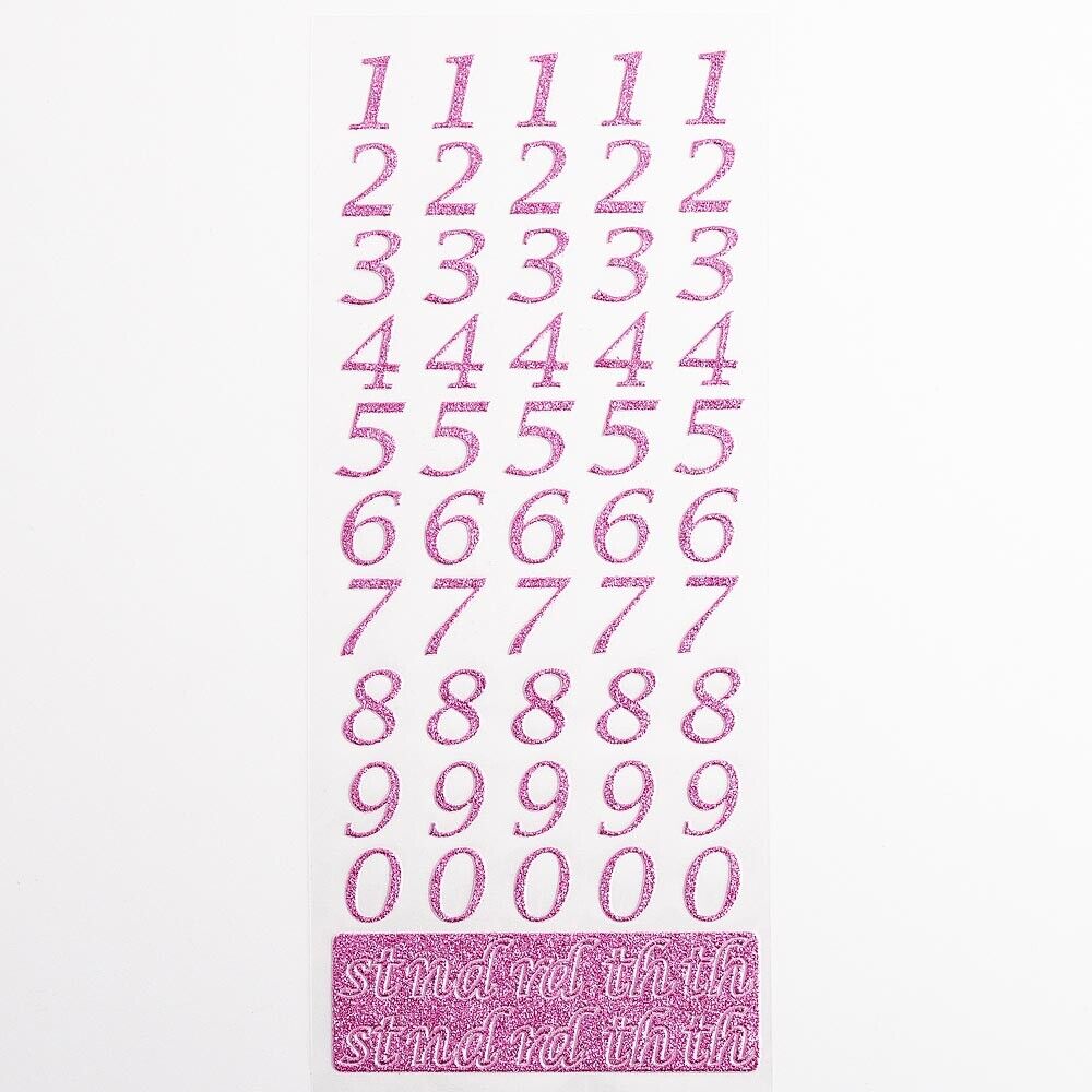 Small Glitter Number Sticker Sheet For Card Making Craft Italic Font 15mm High