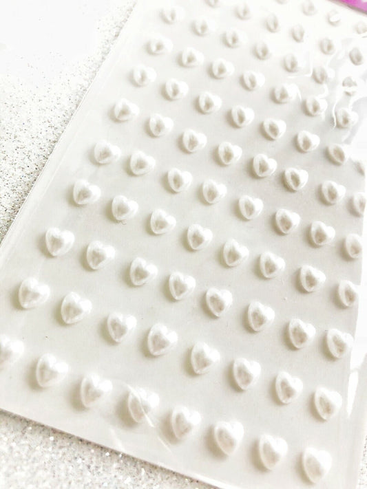 6mm Pearl Hearts Self Adhesive Stick On Craft Sticker Gems For Wedding Invites