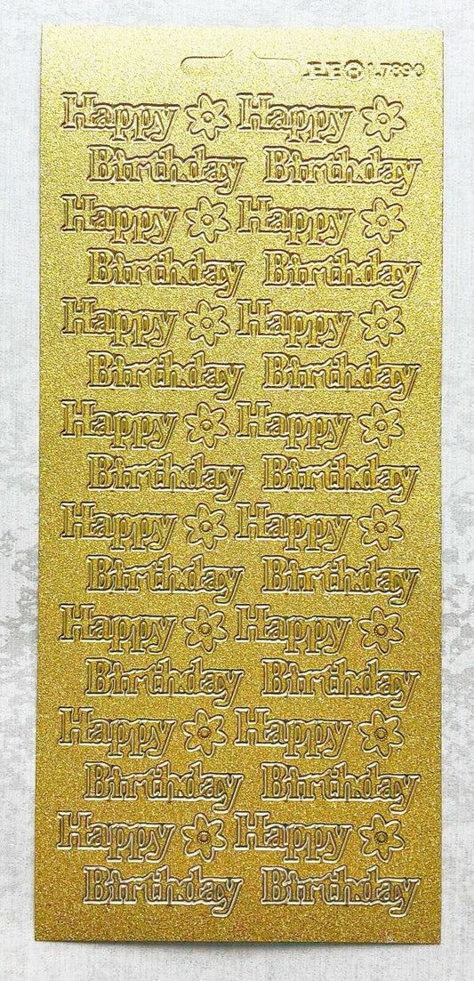 Happy Birthday Peel Off Sticker Sheet For Card Making Craft Glitter Effect