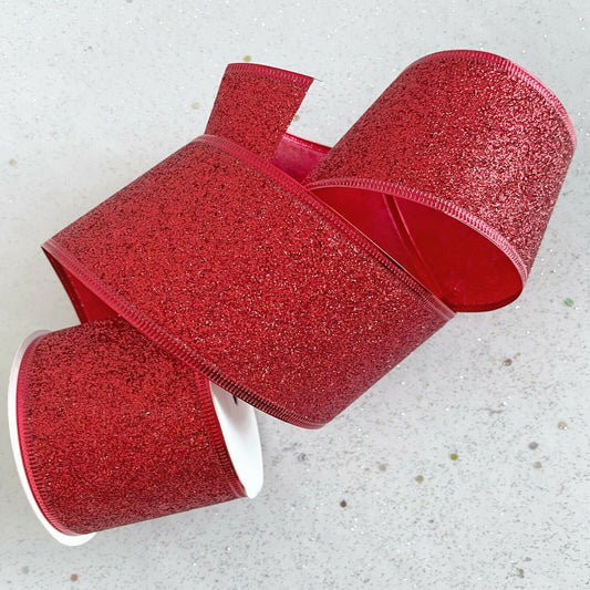 Christmas Glitter Wired Edge Ribbon Bow Making Florist Tree Decoration 63mm