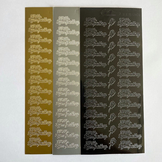 With Sympathy Peel Off Sticker Sheet For Card Making Craft Choice Colours
