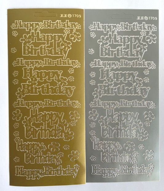 Happy Birthday Peel Off Sticker Sheet Large Greetings Flowers Card Making Craft