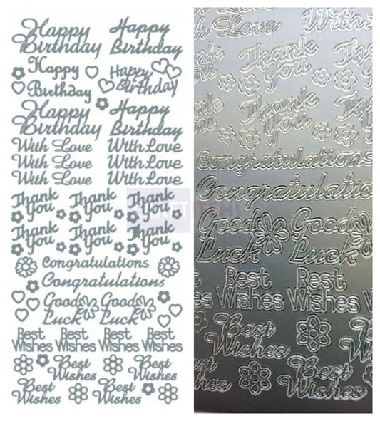 Peel Off Sticker Sheet Happy Birthday Thank You With Love Good Luck Best Wishes