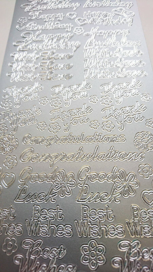 Peel Off Sticker Sheet Happy Birthday Thank You With Love Good Luck Best Wishes