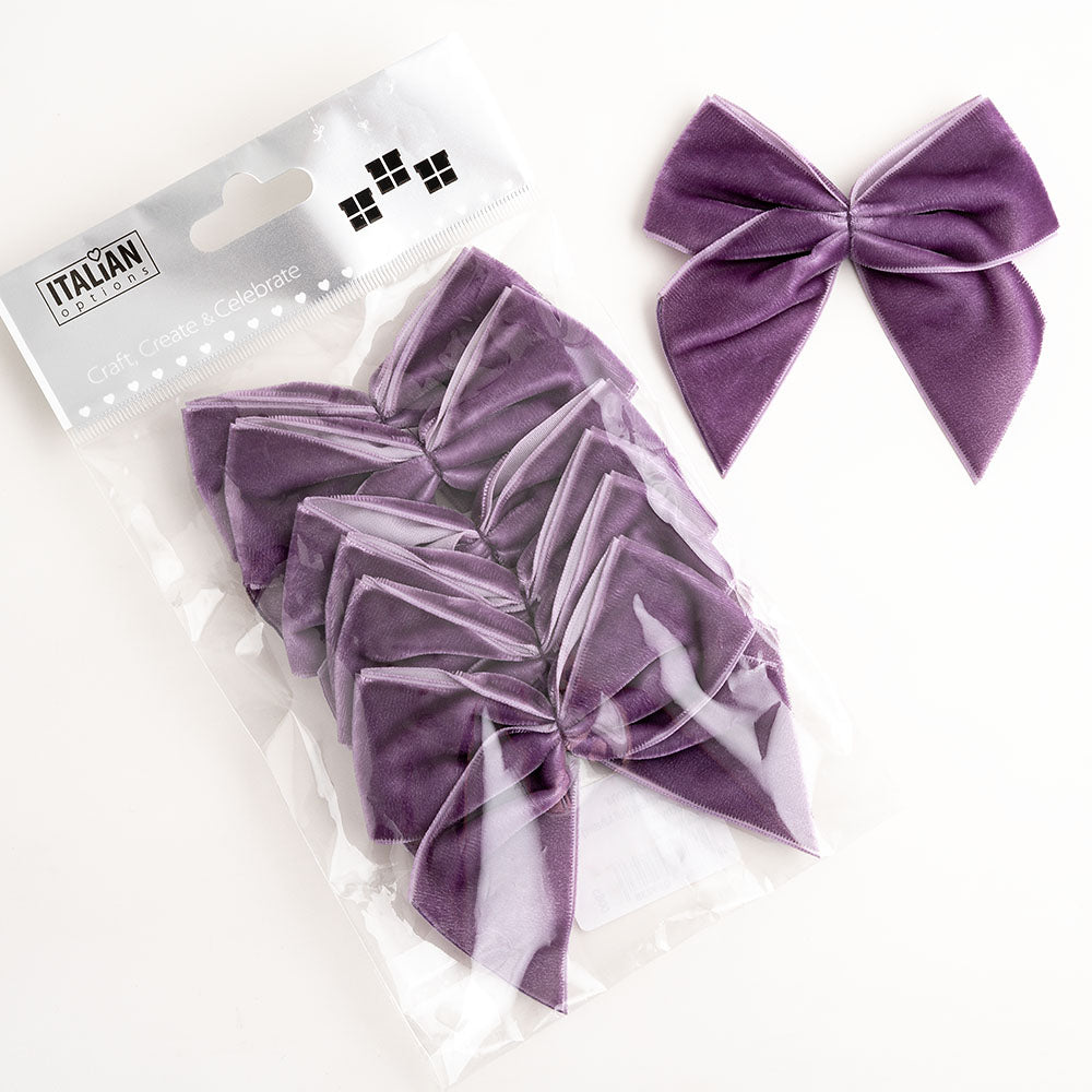 Pack of six amethyst 10cm self-adhesive velvet gift bows