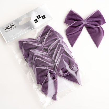 Pack of six amethyst 10cm self-adhesive velvet gift bows