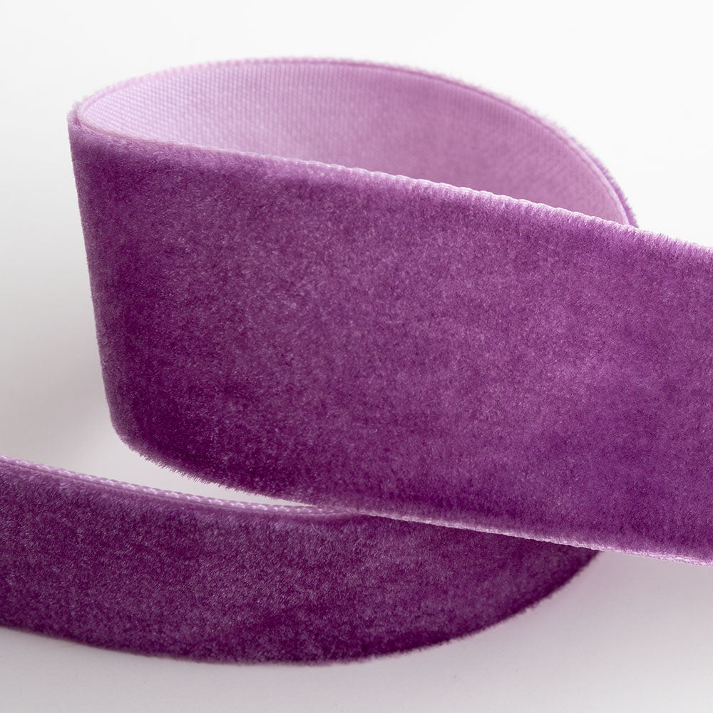 Amethyst single-face velvet ribbon in 9mm, 16mm and 25mm widths