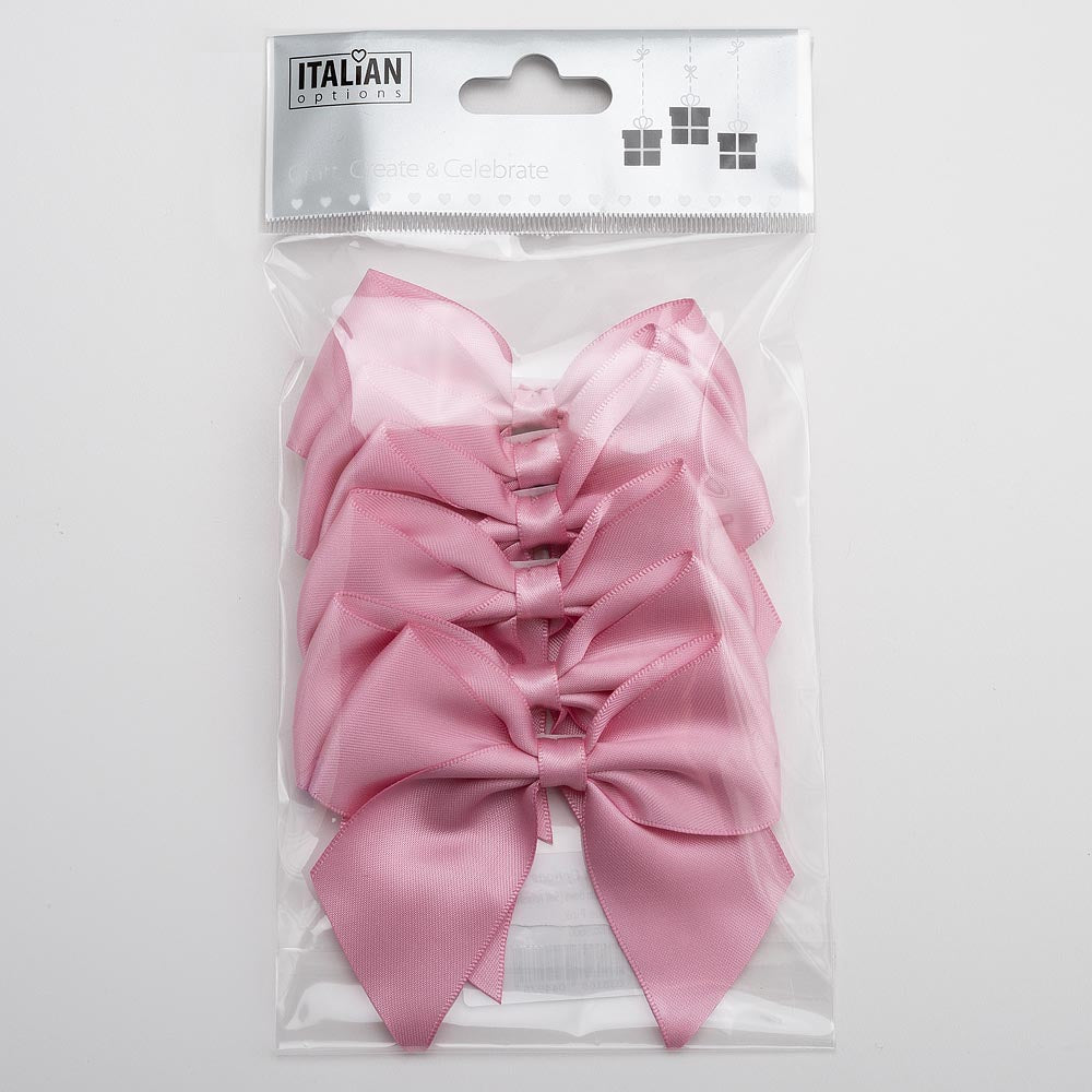 Pack of six antique pink 10cm self-adhesive satin gift bows