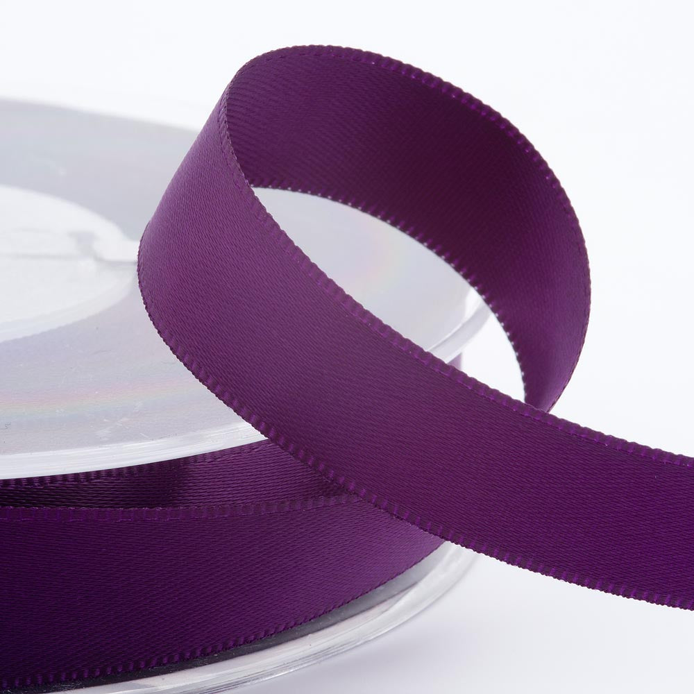 Aubergine double-sided satin ribbon available in widths from 3mm to 50mm