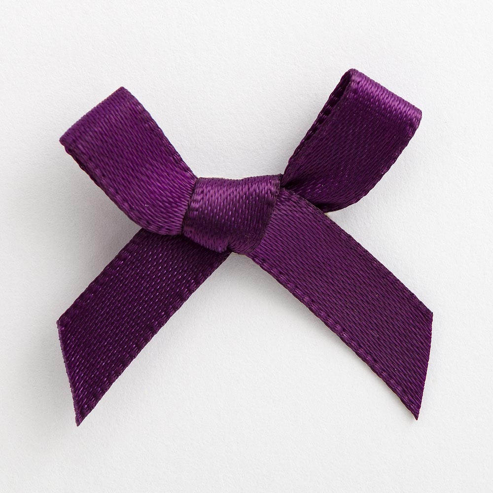 Aubergine mini satin ribbon bow made from 6mm ribbon, approximately 3cm wide
