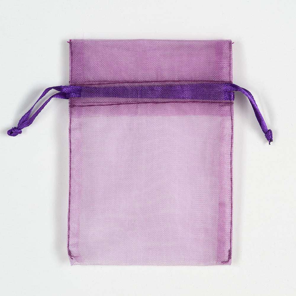 Aubergine small organza wedding favour bag measuring 7.5 x 10cm